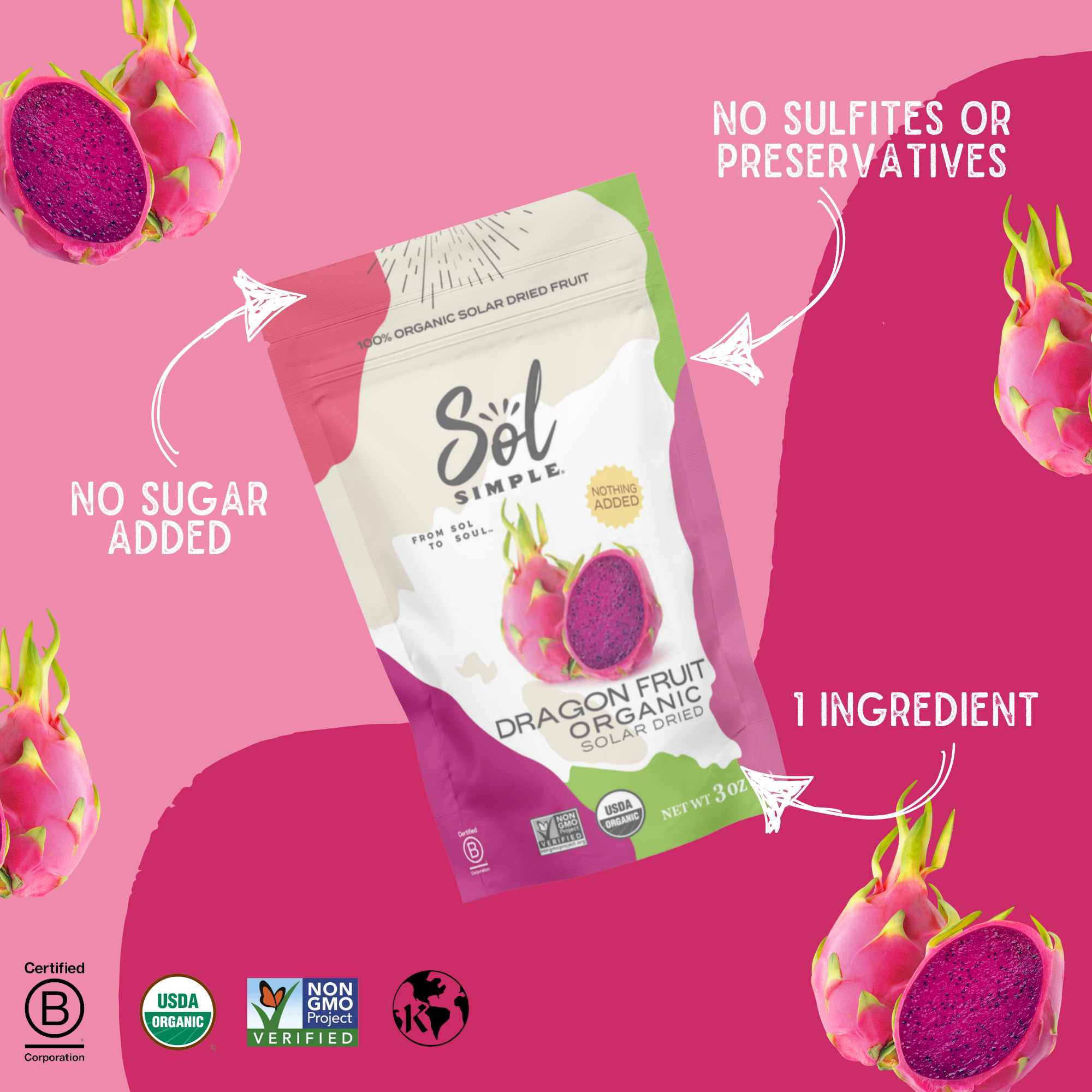 Organic Dried Dragon Fruit | Solar Dried Fruit | Dragon Fruit